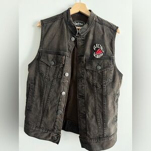 Vintage Black Grey Denim Electric Visual Vest